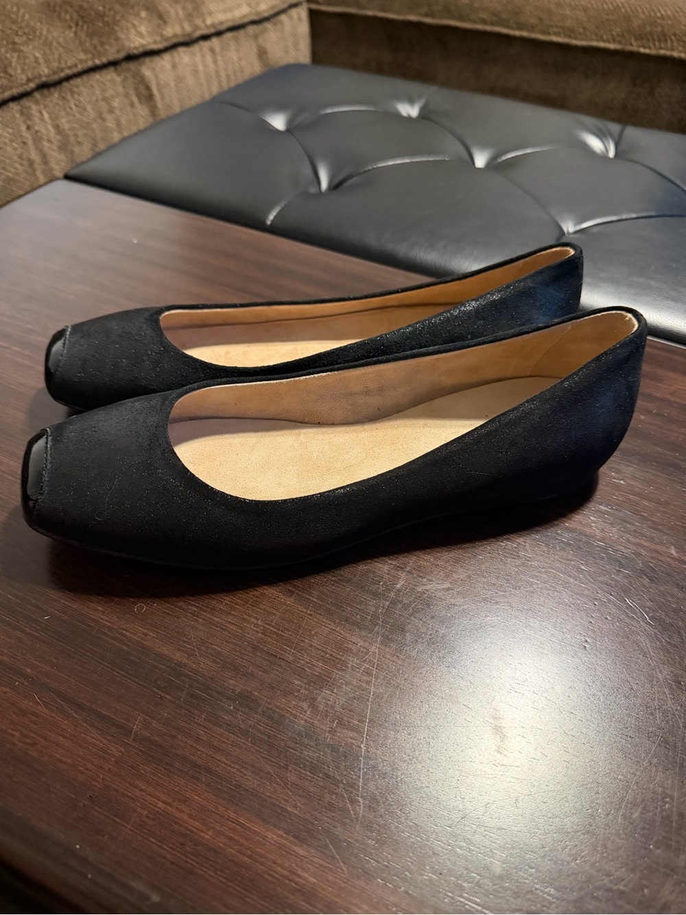 Butter made in Italy Black Square-Toe Ballet Flats with Shiny Toe Cap - Picture 2 of 6